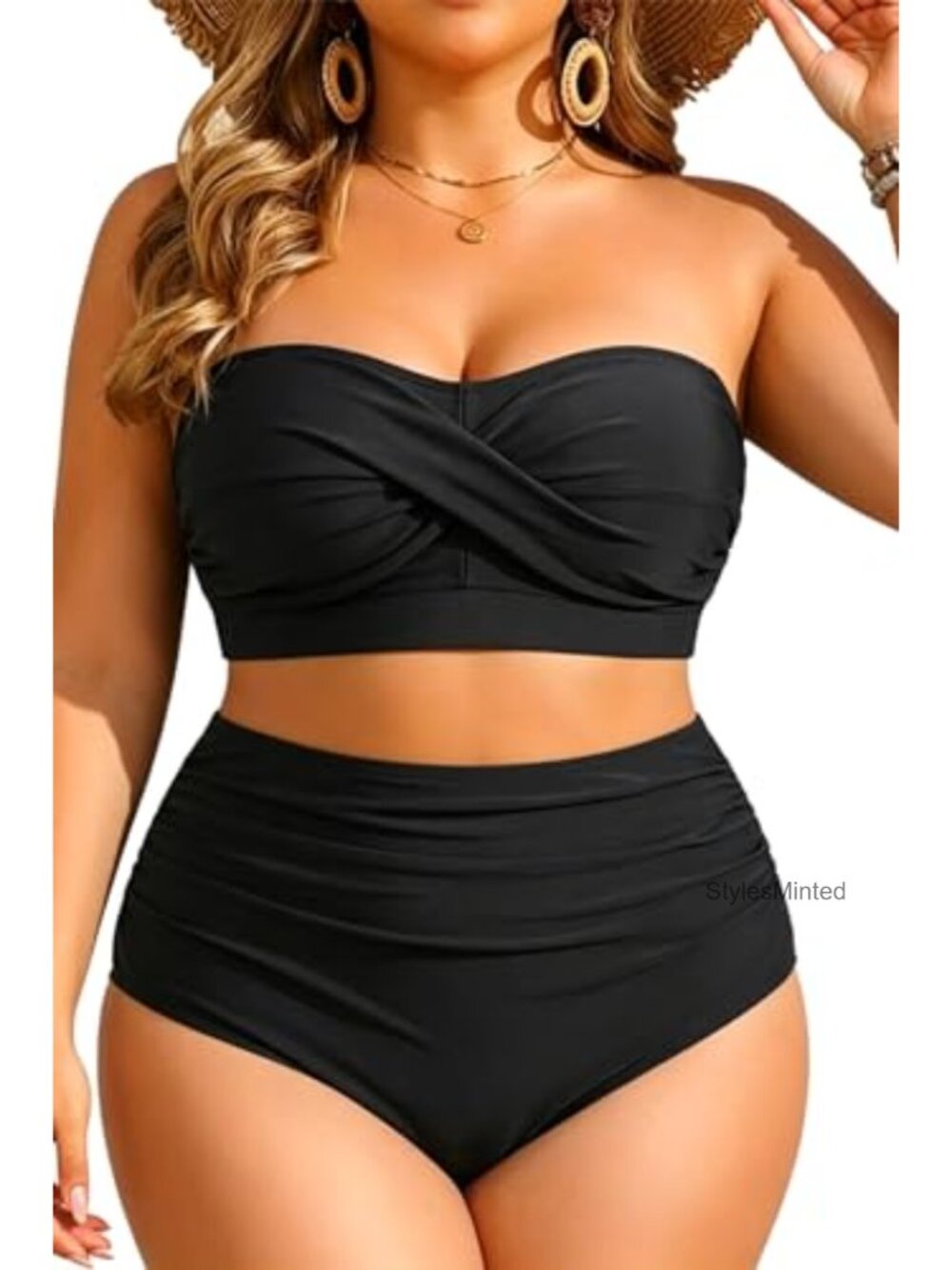 Plus Size Bandeau Bikini Set with Tummy Control High Waist Bottom